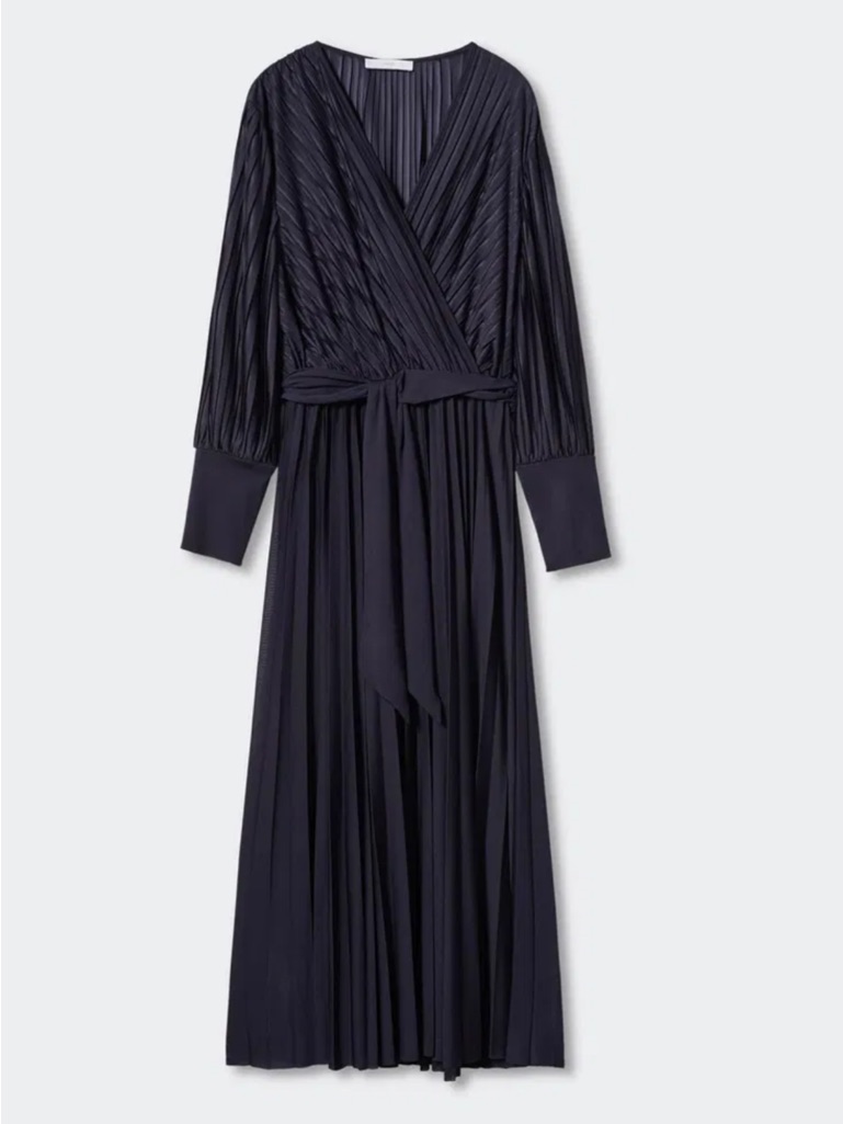 Mango Navy Pleated Wrap Maxi Dress